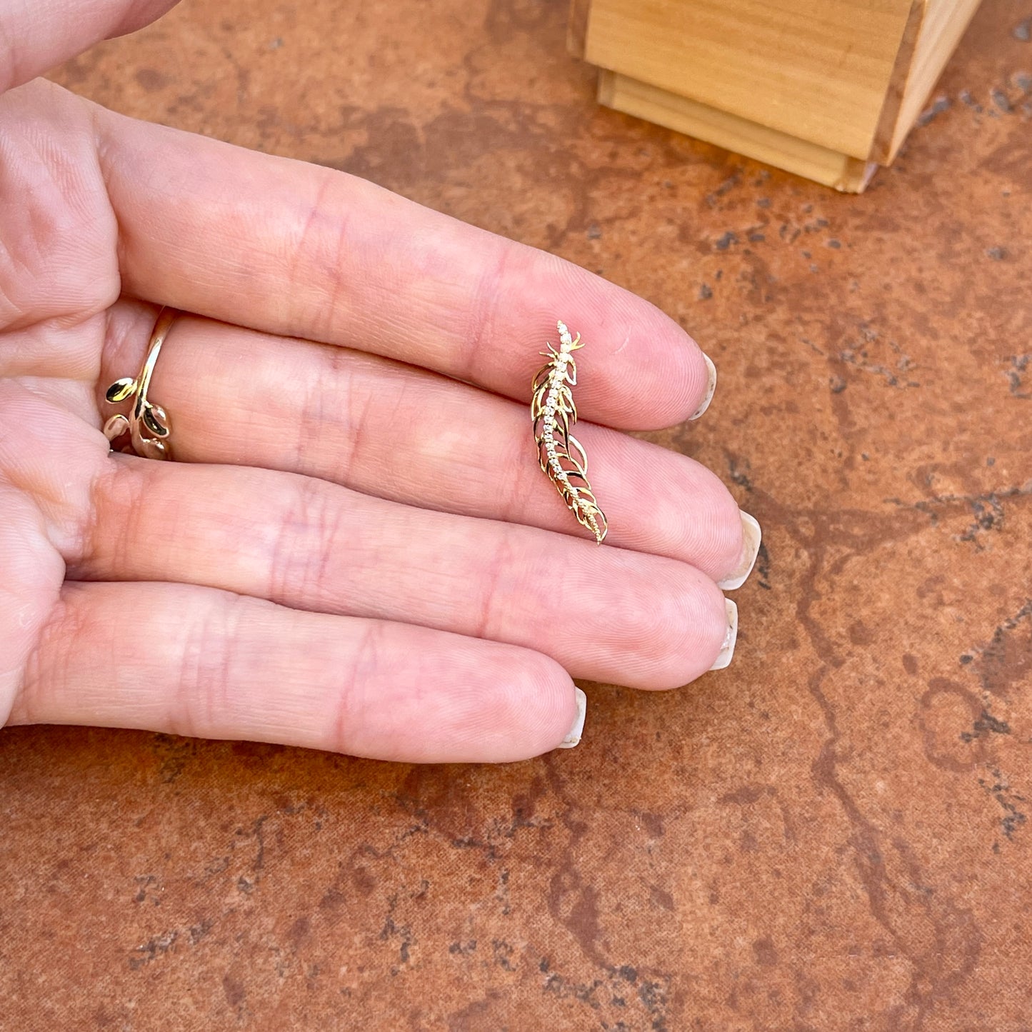 14KT Yellow Gold Curved Diamond Feather Pendant Slide