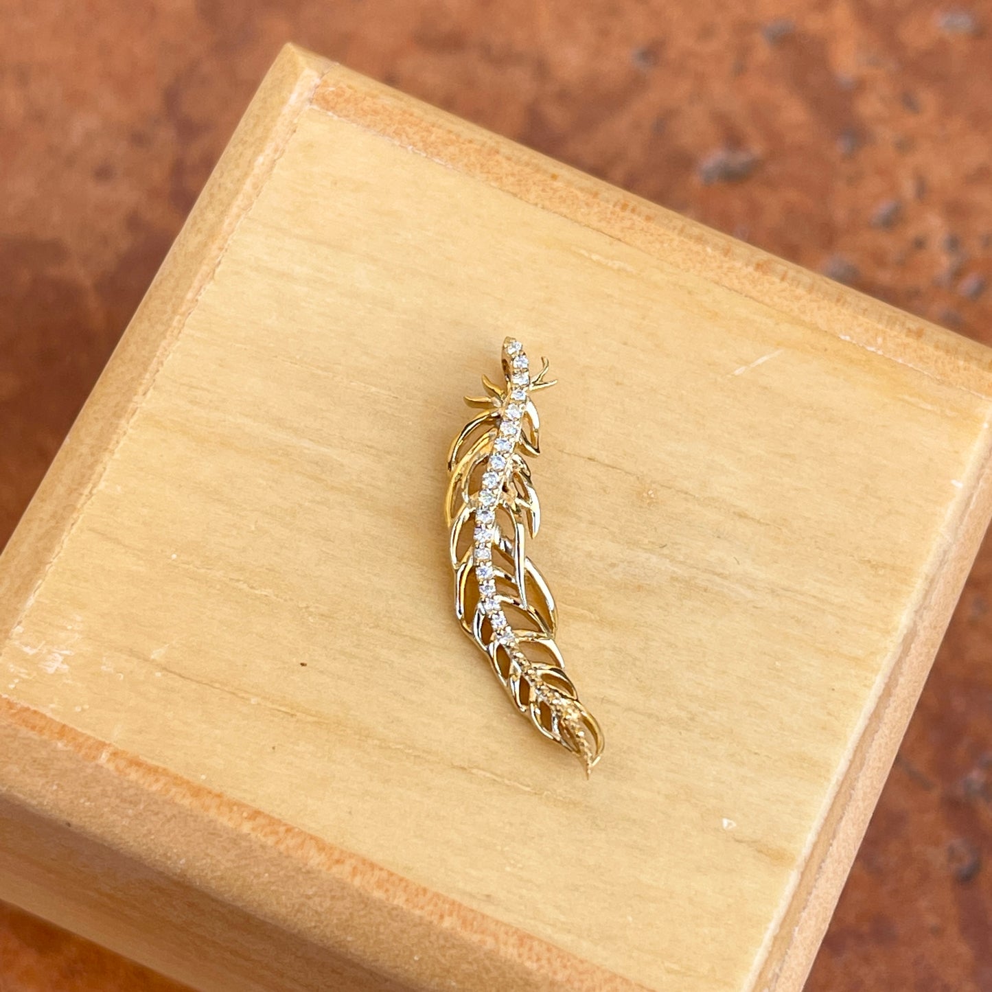 14KT Yellow Gold Curved Diamond Feather Pendant Slide