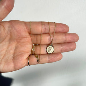 14KT Yellow Gold Satin Roman Coin Disc Pendant Necklace