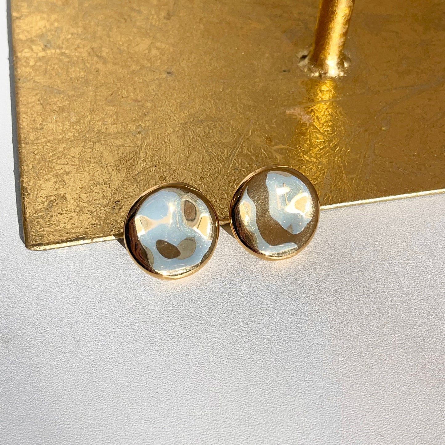 14KT Yellow Gold Concave Round Disc Omega Back Earrings 26mm