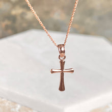 Load image into Gallery viewer, 14KT Rose Gold Beveled Cross Pendant Chain Necklace, 14KT Rose Gold Beveled Cross Pendant Chain Necklace - Legacy Saint Jewelry