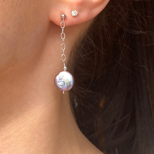 Sterling Silver Freshwater Cultured Black Pearl Coin Dangle Earrings, Sterling Silver Freshwater Cultured Black Pearl Coin Dangle Earrings - Legacy Saint Jewelry