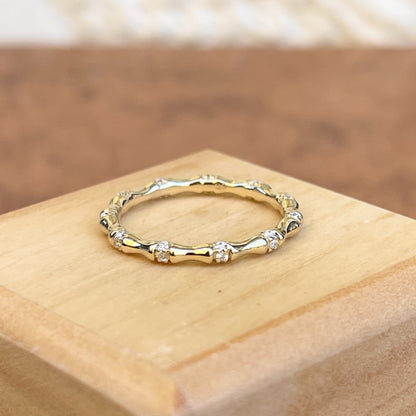 14KT Yellow Gold Diamond Bamboo Design Eternity Band Ring