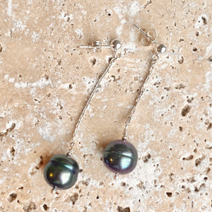 Sterling Silver Black Freshwater Cultured Pearl Dangle Earrings, Sterling Silver Black Freshwater Cultured Pearl Dangle Earrings - Legacy Saint Jewelry