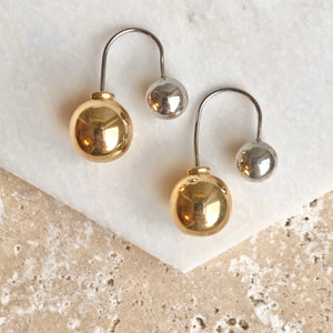 Sterling Silver + Gold-Tone Double Ball Dangle Earrings, Sterling Silver + Gold-Tone Double Ball Dangle Earrings - Legacy Saint Jewelry