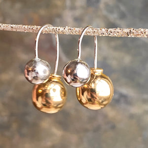 Sterling Silver + Gold-Tone Double Ball Dangle Earrings, Sterling Silver + Gold-Tone Double Ball Dangle Earrings - Legacy Saint Jewelry