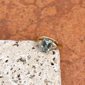 Estate 14KT Yellow Gold Emerald-Cut 1.30 CT Sky Blue Topaz + Diamond Ring