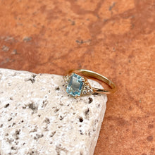 Load image into Gallery viewer, Estate 14KT Yellow Gold Emerald-Cut 1.30 CT Sky Blue Topaz + Diamond Ring