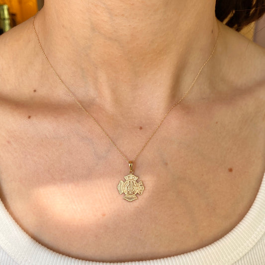 14KT Yellow Gold Saint Florian Badge Pendant 23mm