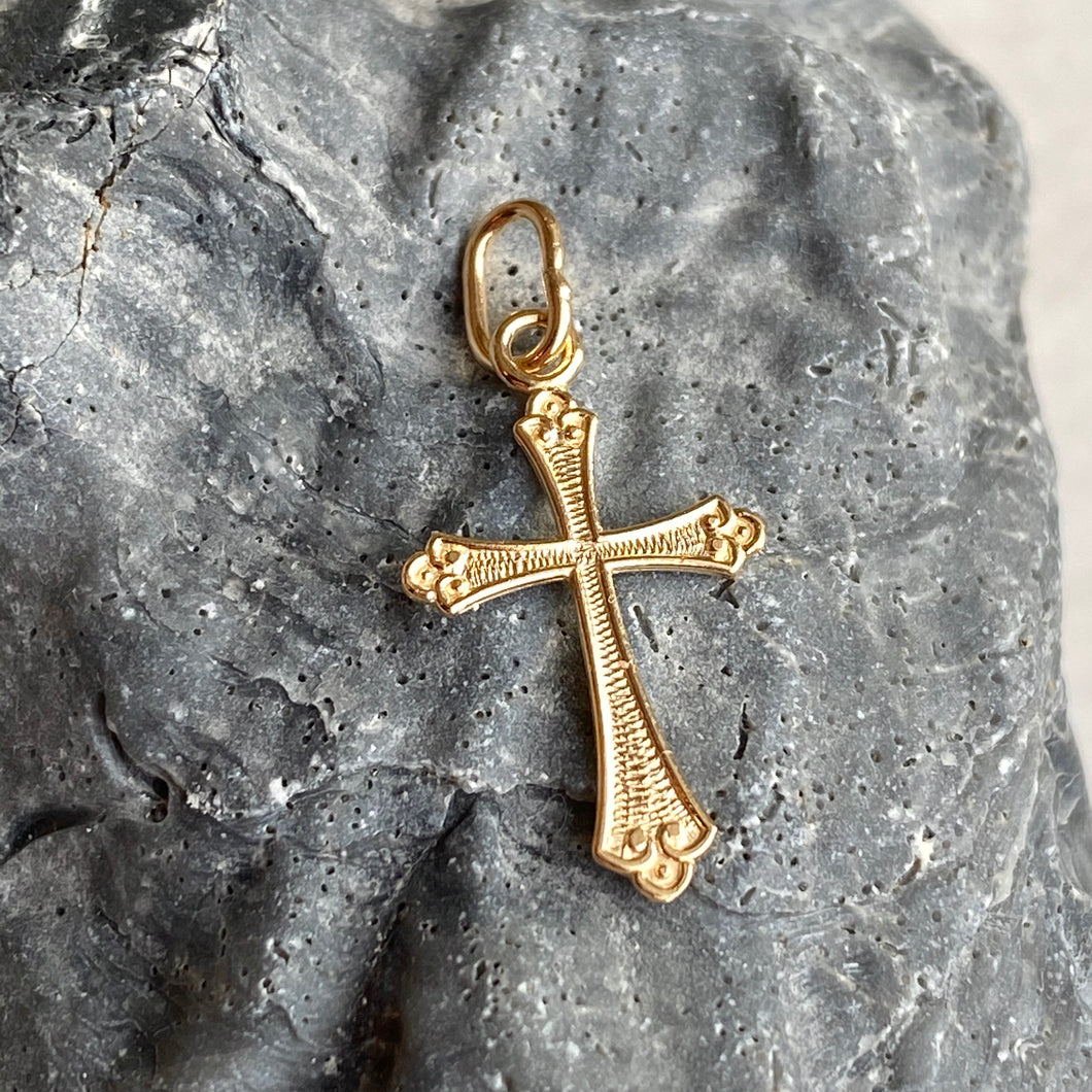 14KT Yellow Gold Textured Small Cross Pendant Charm, 14KT Yellow Gold Textured Small Cross Pendant Charm - Legacy Saint Jewelry