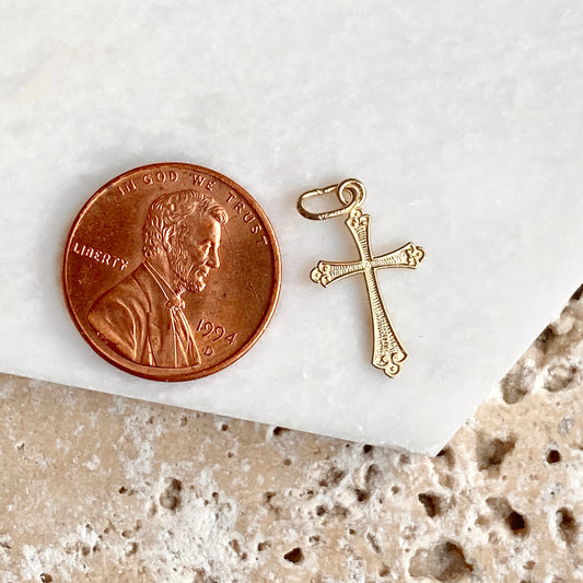 14KT Yellow Gold Textured Small Cross Pendant Charm, 14KT Yellow Gold Textured Small Cross Pendant Charm - Legacy Saint Jewelry