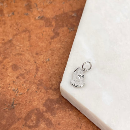 10KT White Gold Diamond-Cut Matte Praying Hands Pendant Charm