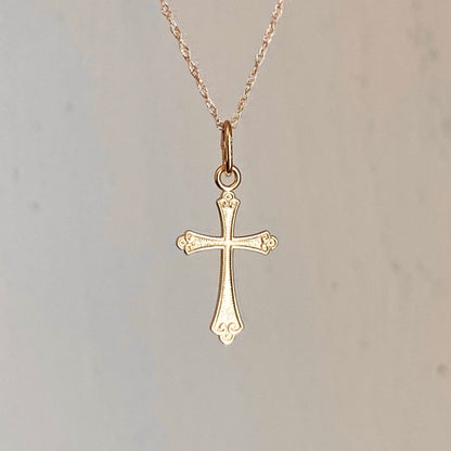 14KT Yellow Gold Textured Small Cross Pendant Chain Necklace, 14KT Yellow Gold Textured Small Cross Pendant Chain Necklace - Legacy Saint Jewelry