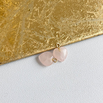 Estate 14KT Yellow Gold Rose Quartz Heart Shape Mini Earring Charms