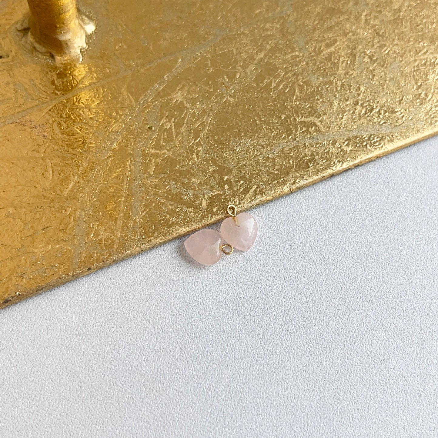 Estate 14KT Yellow Gold Rose Quartz Heart Shape Mini Earring Charms
