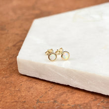 Load image into Gallery viewer, 14KT Yellow Gold Mini Bezel Lab Opal Stud Earrings