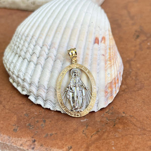 14KT Yellow Gold + White Rhodium Miraculous Medal Pendant 25mm