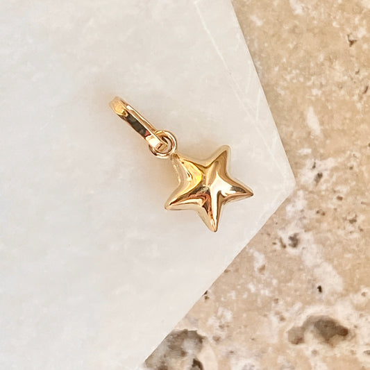 14KT Yellow Gold 3D Puffed Mini Star Pendant Charm, 14KT Yellow Gold 3D Puffed Mini Star Pendant Charm - Legacy Saint Jewelry