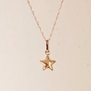 14KT Yellow Gold Puffed Star Pendant Chain Necklace, 14KT Yellow Gold Puffed Star Pendant Chain Necklace - Legacy Saint Jewelry
