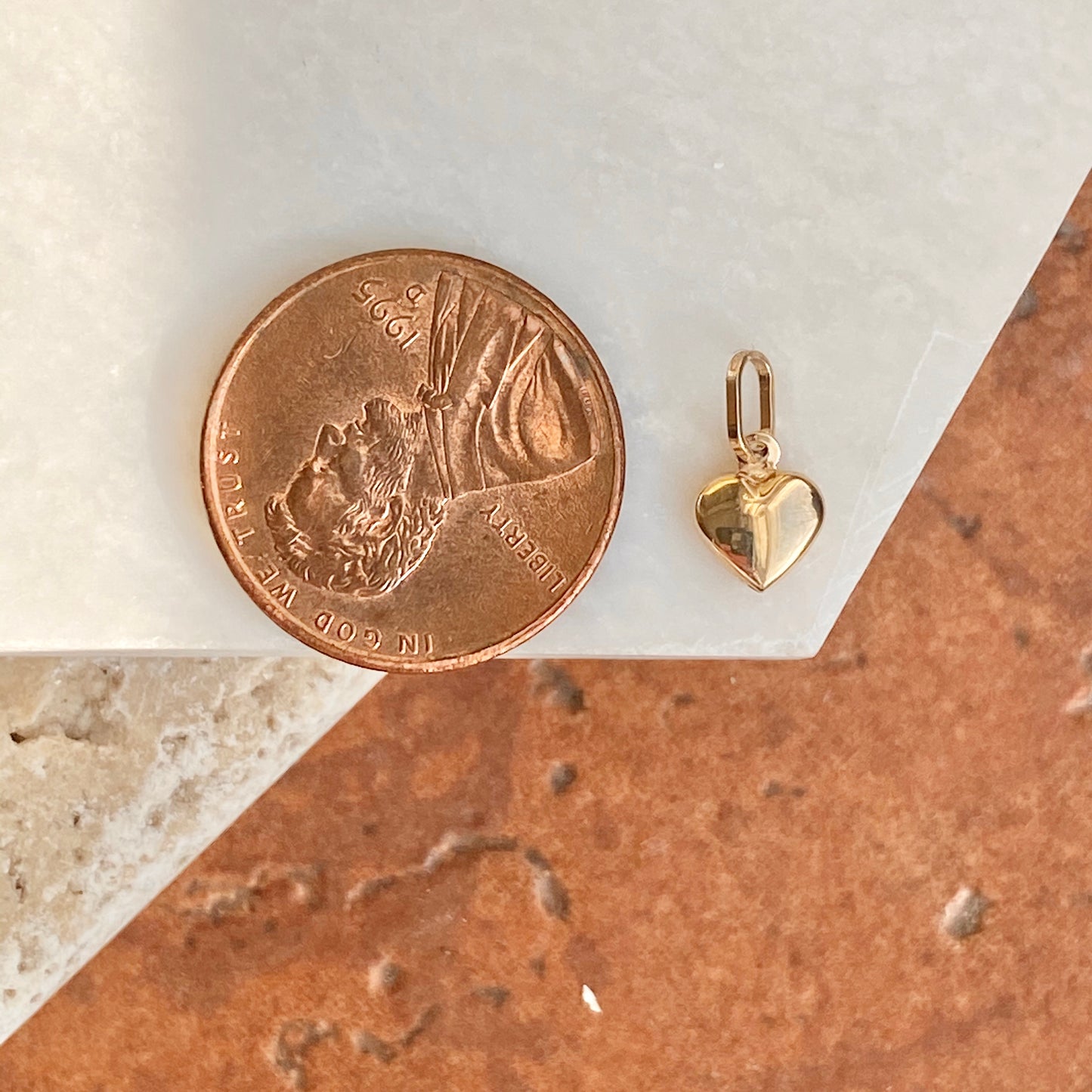 14KT Yellow Gold Mini 3-D Heart Pendant Charm 11mm, 14KT Yellow Gold Mini 3-D Heart Pendant Charm 11mm - Legacy Saint Jewelry