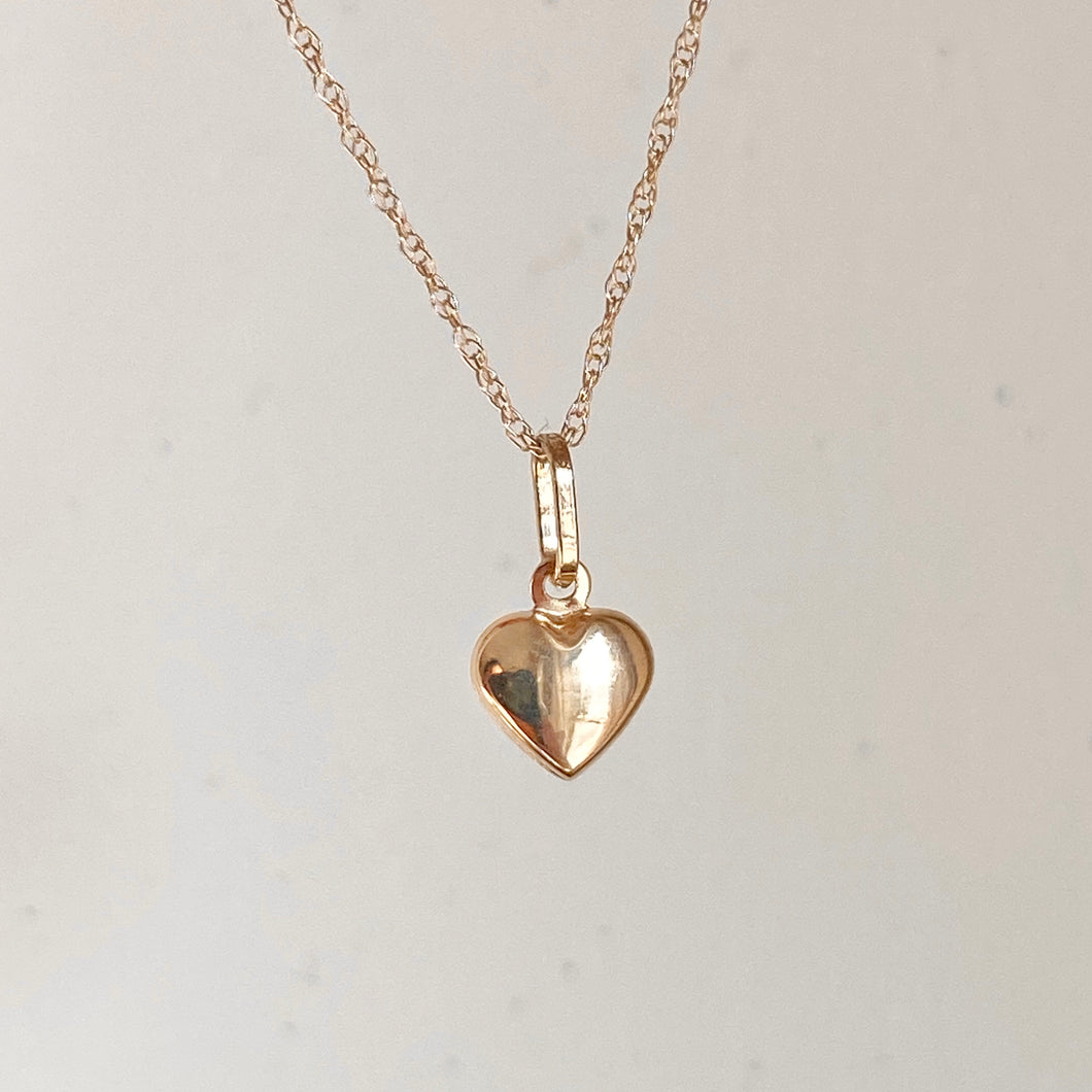 14KT Yellow Gold Mini 3-D Heart Pendant Chain Necklace, 14KT Yellow Gold Mini 3-D Heart Pendant Chain Necklace - Legacy Saint Jewelry