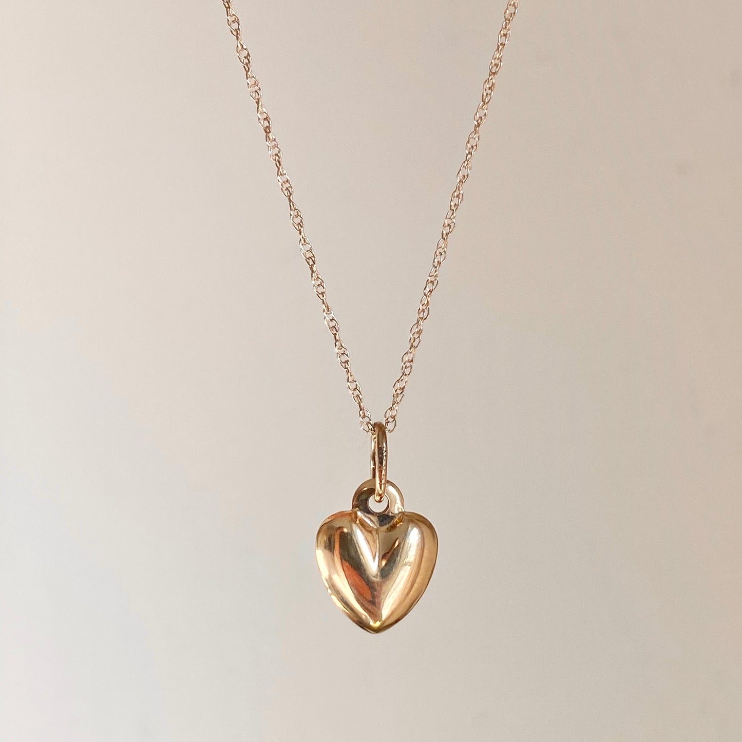 14KT Yellow Gold Small 3-D Heart Pendant Chain Necklace, 14KT Yellow Gold Small 3-D Heart Pendant Chain Necklace - Legacy Saint Jewelry
