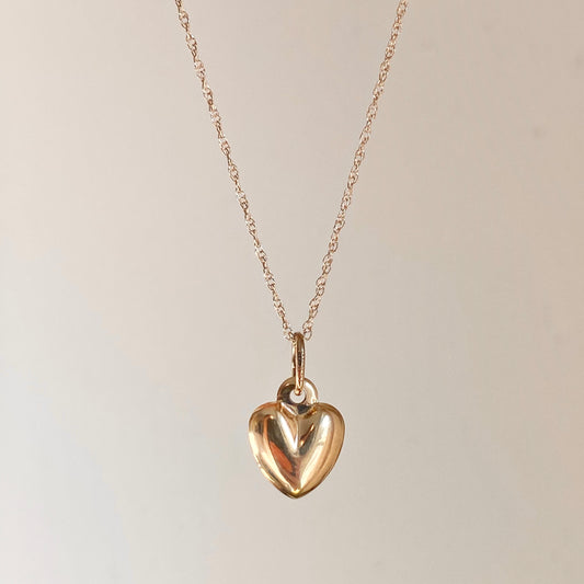 14KT Yellow Gold Small 3-D Heart Pendant Chain Necklace, 14KT Yellow Gold Small 3-D Heart Pendant Chain Necklace - Legacy Saint Jewelry