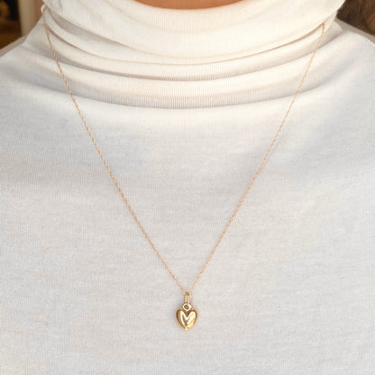 14KT Yellow Gold Small 3-D Heart Pendant Chain Necklace, 14KT Yellow Gold Small 3-D Heart Pendant Chain Necklace - Legacy Saint Jewelry