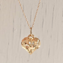 Load image into Gallery viewer, 14KT Yellow Gold Basket Weave Pattern 3-D Heart Pendant Charm, 14KT Yellow Gold Basket Weave Pattern 3-D Heart Pendant Charm - Legacy Saint Jewelry