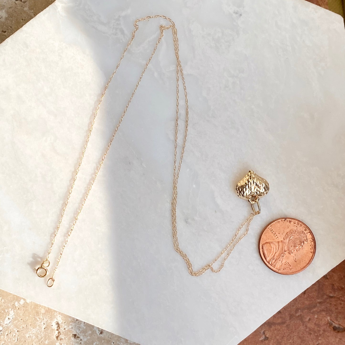 14KT Yellow Gold Textured Diamond-Cut 3-D Heart Pendant Chain Necklace, 14KT Yellow Gold Textured Diamond-Cut 3-D Heart Pendant Chain Necklace - Legacy Saint Jewelry