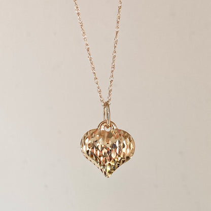 14KT Yellow Gold Textured Diamond-Cut 3-D Heart Pendant Charm, 14KT Yellow Gold Textured Diamond-Cut 3-D Heart Pendant Charm - Legacy Saint Jewelry