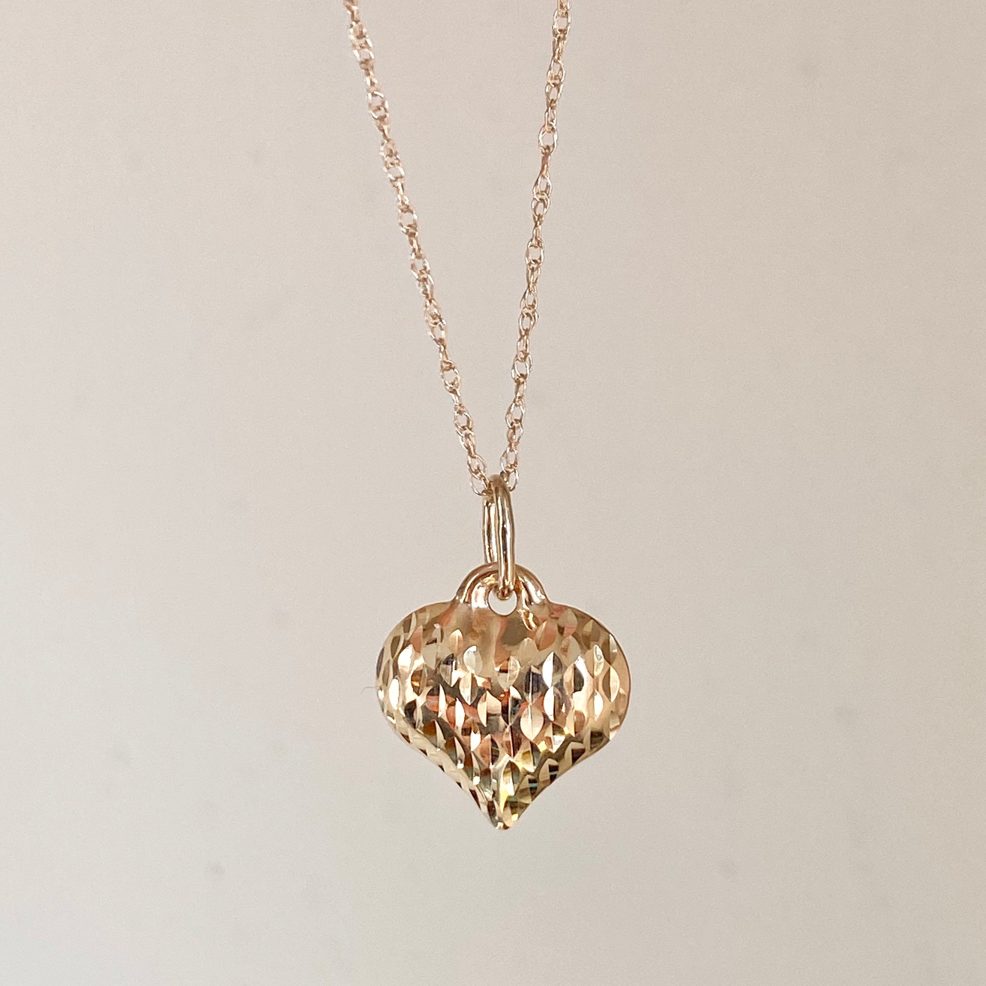 14KT Yellow Gold Textured Diamond-Cut 3-D Heart Pendant Chain Necklace, 14KT Yellow Gold Textured Diamond-Cut 3-D Heart Pendant Chain Necklace - Legacy Saint Jewelry