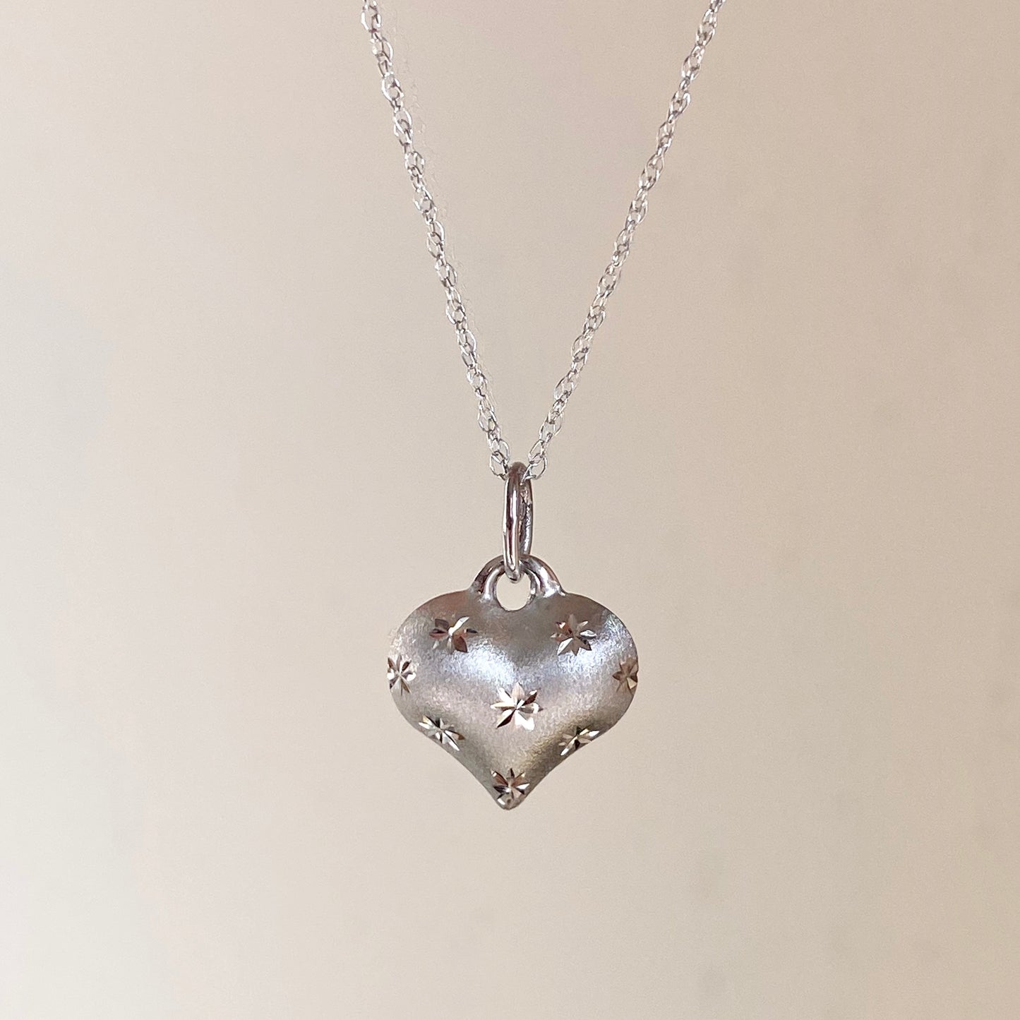 14KT White Gold Satin Diamond-Cut 3-D Heart Pendant Charm, 14KT White Gold Satin Diamond-Cut 3-D Heart Pendant Charm - Legacy Saint Jewelry