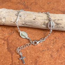 Load image into Gallery viewer, Sterling Silver Cross + Miraculous Medal Rosary Chain Bracelet