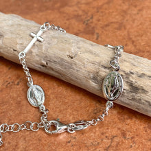 Load image into Gallery viewer, Sterling Silver Cross + Miraculous Medal Rosary Chain Bracelet