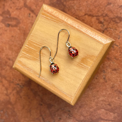 14KT Yellow Gold Mini Red Ladybug Dangle Earrings