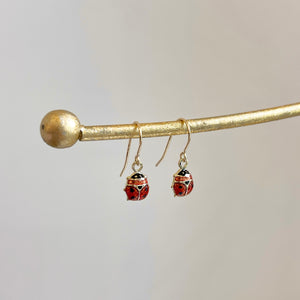 14KT Yellow Gold Mini Red Ladybug Dangle Earrings