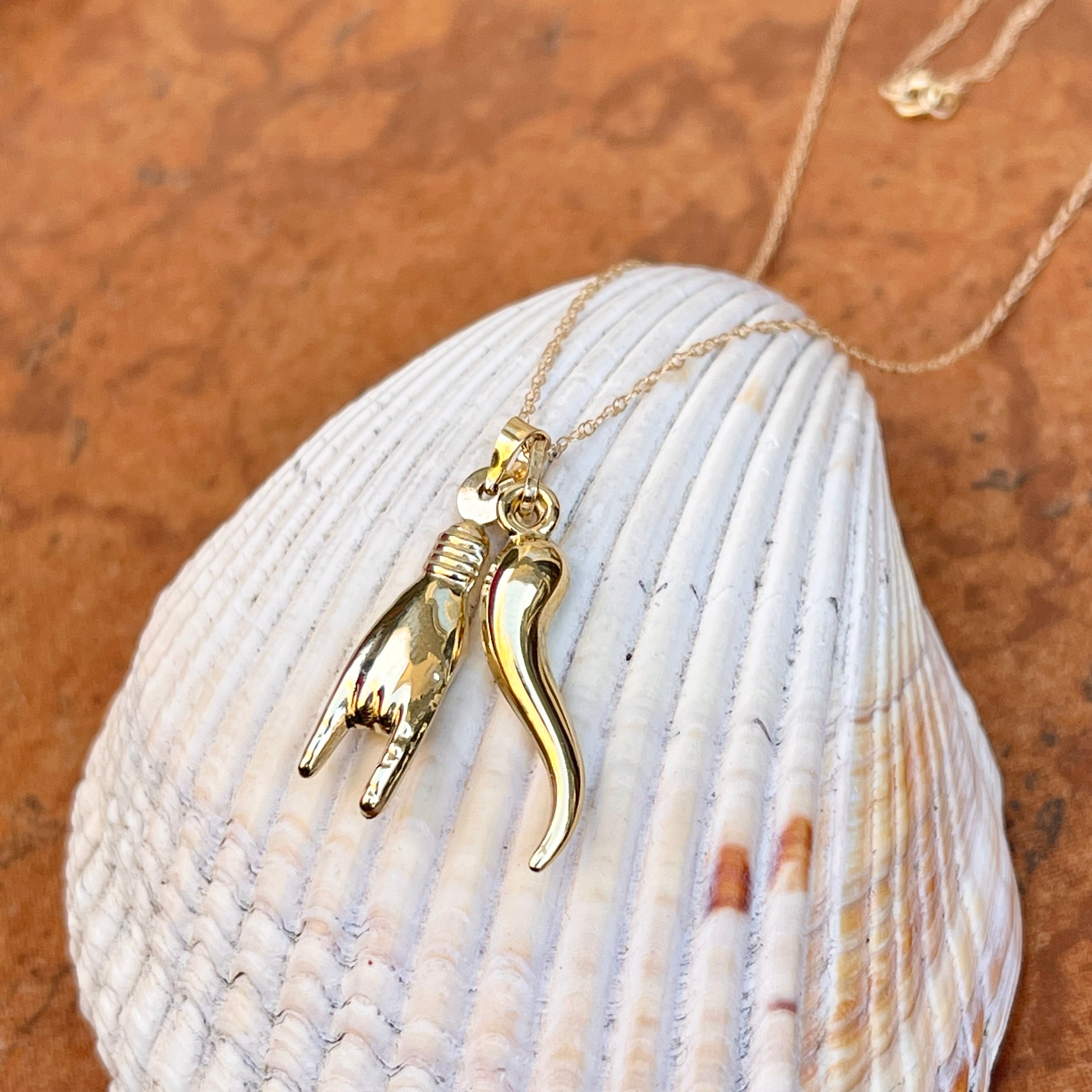 Dainty Gold Mano Cornute Hand + Horn Charm Necklace * Italian Horn Necklace * outlets Good Luck Necklace * Protection Necklace * Good Luck Necklace