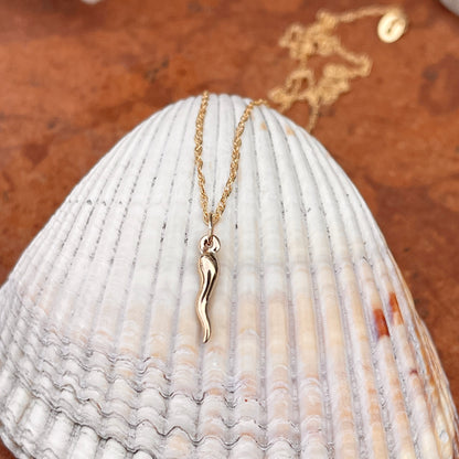 14KT Yellow Gold-Filled 12mm Italian Horn "Corno" Pendant Chain Necklace