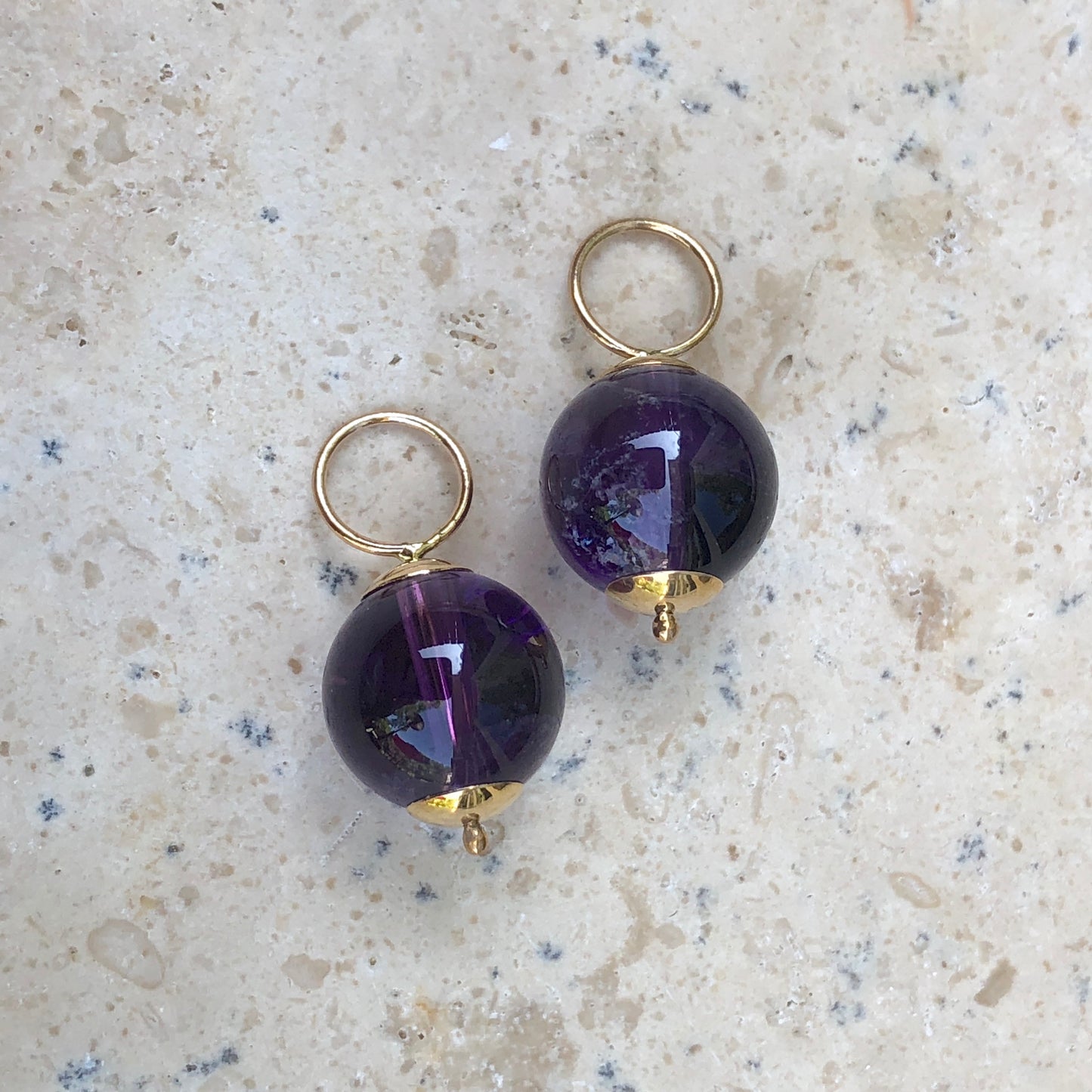 14KT Yellow Gold + Amethyst Ball Earring Charms, 14KT Yellow Gold + Amethyst Ball Earring Charms - Legacy Saint Jewelry