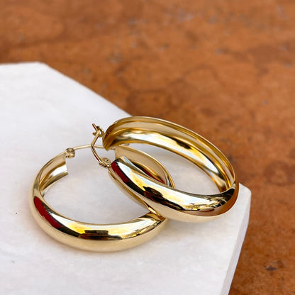 14KT Yellow Gold Shiny Rounded 6.75mm Wide Hoop Earrings 28mm