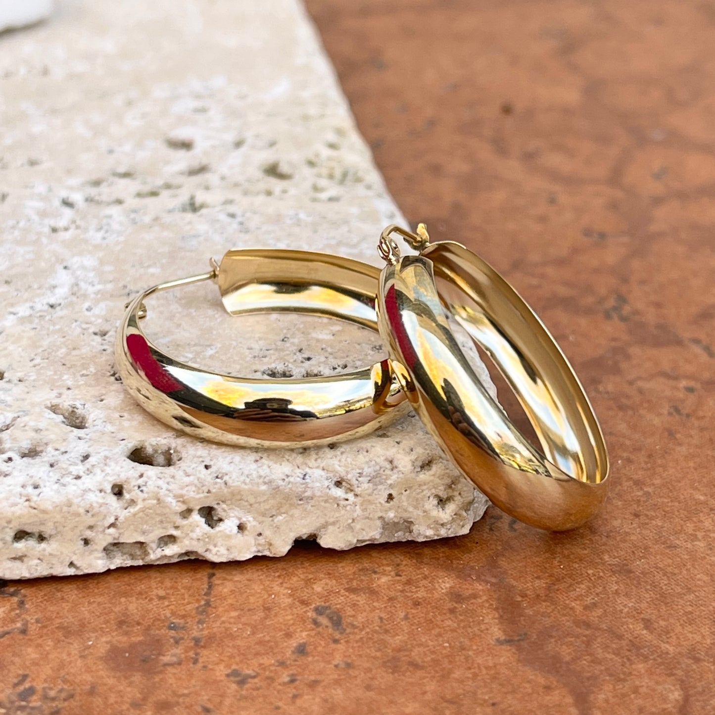 14KT Yellow Gold Shiny Rounded Wide Hoop Earrings 28mm – LSJ