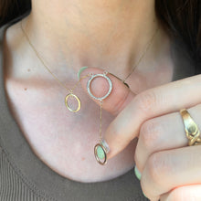 Load image into Gallery viewer, 14KT Yellow Gold, Rose Gold + White Gold Circles Lariat Necklace