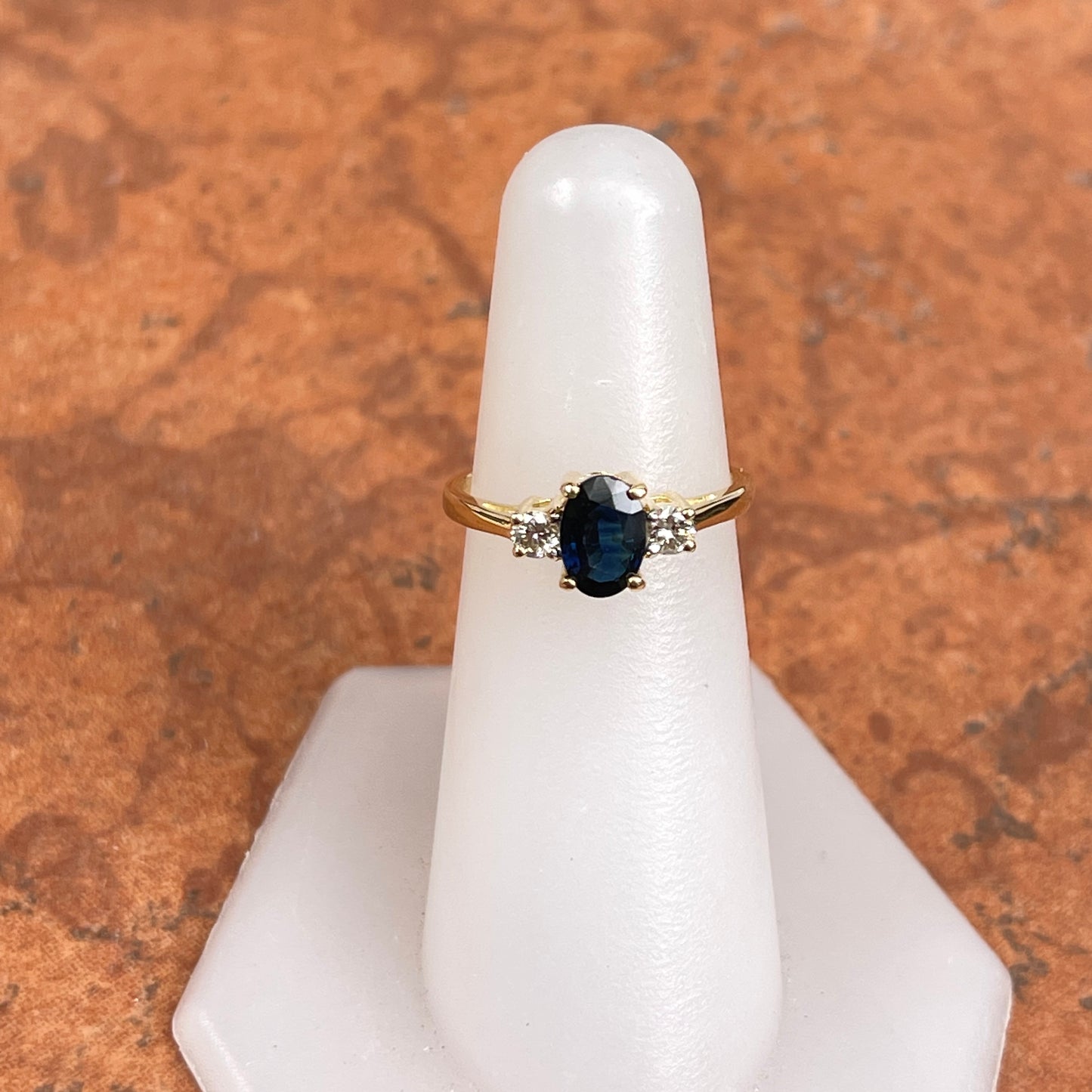 Estate 18KT Yellow Gold Oval 1 CT Blue Sapphire + Diamond Accent Ring
