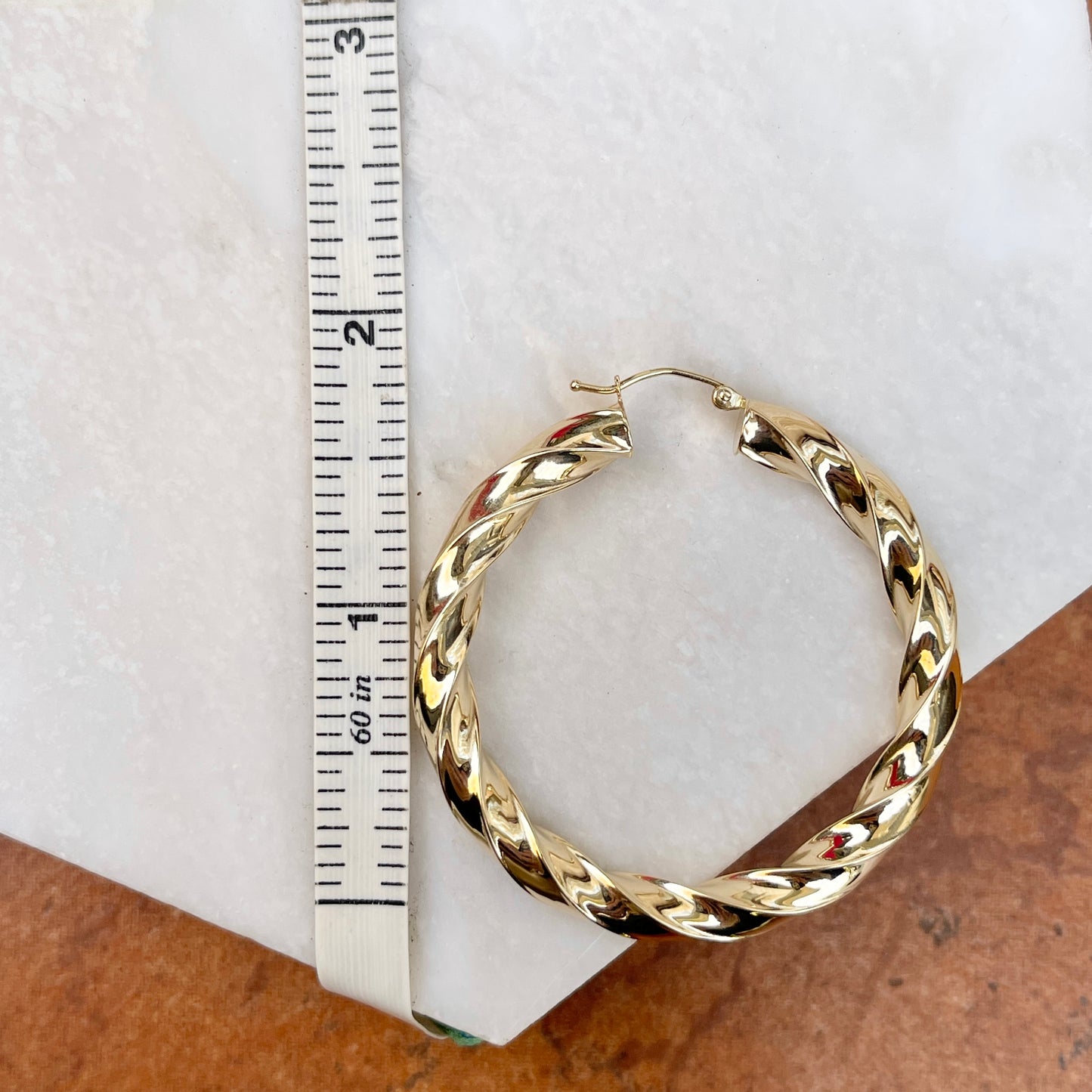 14KT Yellow Gold 5mm Twisted Tube Hoop Earrings 33mm