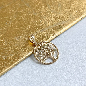 Round 14K Gold Tree of Life Pendant Necklace, Jewelry