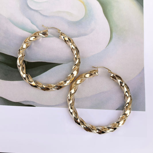 14KT Yellow Gold 5mm Twisted Tube Hoop Earrings 33mm