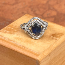 Load image into Gallery viewer, Estate 14KT White Gold Oval 1.82 CT Blue Sapphire + Double Diamond Halo Ring