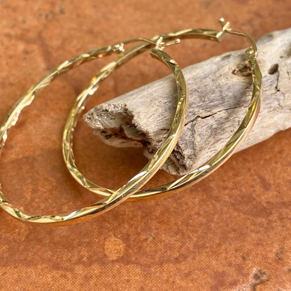 10KT Yellow Gold Polished + Diamond-Cut Hoop Earrings 40mm
