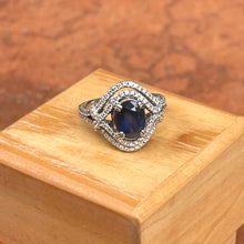 Load image into Gallery viewer, Estate 14KT White Gold Oval 1.82 CT Blue Sapphire + Double Diamond Halo Ring